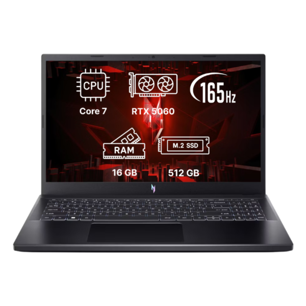Ноутбук Acer Nitro V15 15,6"/ Core 7-240H/ RTX5060/ 16GB/ 512GB SSD/ ANV15-52-75CP (NH.QZ8EU.01B) Obsidian Black