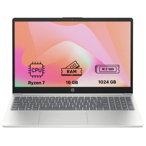 Ноутбук HP 15-fc0224ua 15.6"/ Ryzen 7 7730U/ 16GB/ 1TB SSD/ Radeon 610M (D16C9EA) Natural Silver