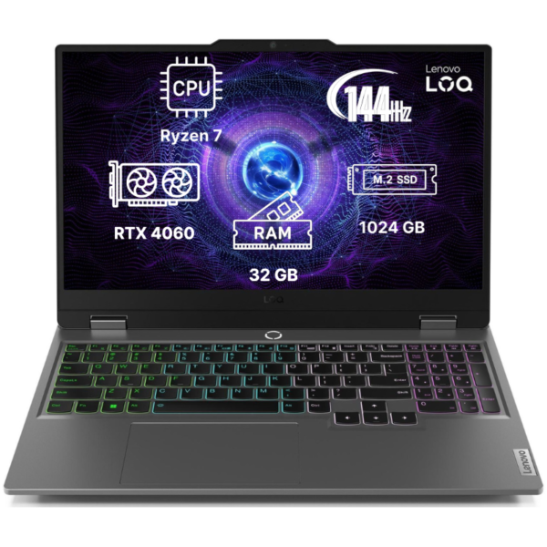 Ноутбук Lenovo LOQ 15.6"/ AMD Ryzen 7 7435HS/ 32GB/ 1TB SSD/ NVIDIA GeForce RTX 4060/ Windows 11