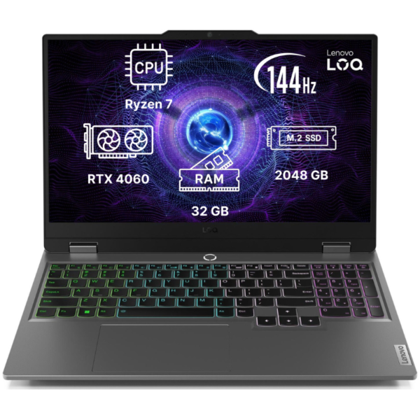 Ноутбук Lenovo LOQ 15.6"/ AMD Ryzen 7 7435HS/ 32GB/ 2TB SSD/ NVIDIA GeForce RTX 4060/ Windows 11