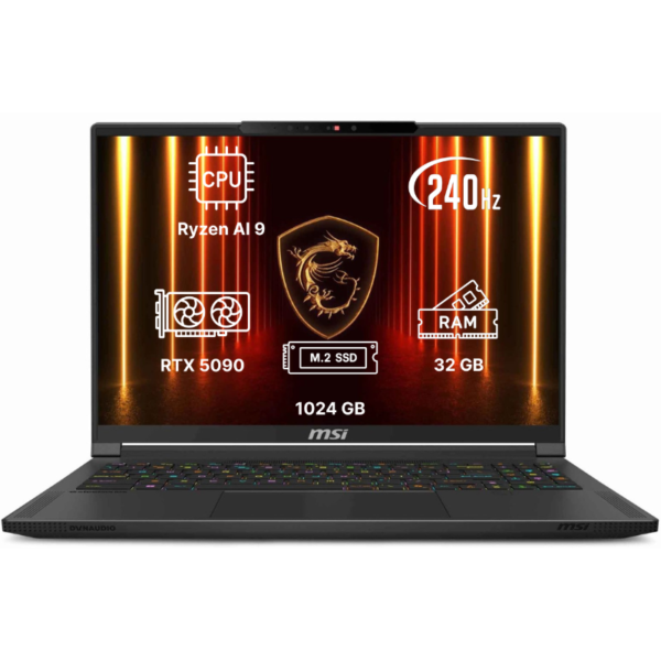 Ноутбук MSI Stealth A16 AI+ 16"/ Ryzen AI 9 HX 370/ GeForce RTX 5090/ 32GB/ 1TB SSD/ A3XWJG-084XUAC (9S7-15FL35-084) Midnight Black