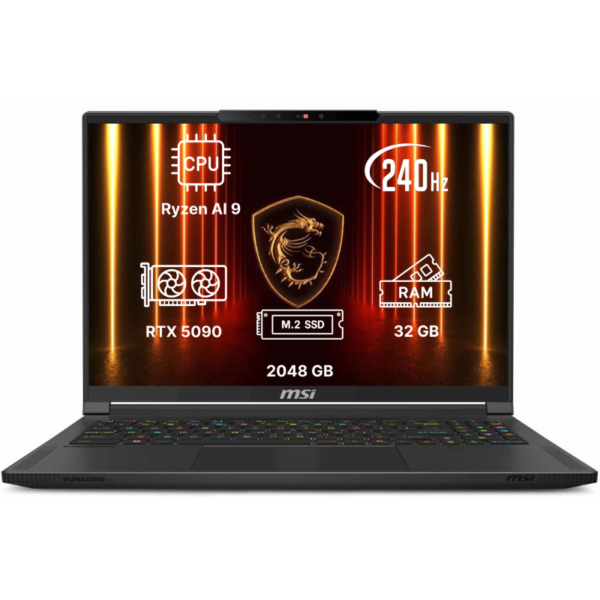 Ноутбук MSI Stealth A16 AI+ 16"/ Ryzen AI 9 HX 370/ GeForce RTX 5090/ 32GB/ 2TB SSD/ A3XWJG-084XUAC (9S7-15FL35-084) Midnight Black