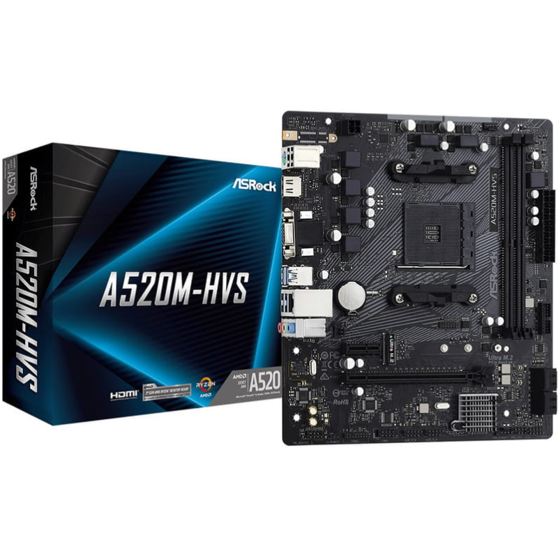 Материнська плата AMD AM4 A520 2DDR4 1PCIex16 VGA/HDMI A520M-HVS купити материнську плату