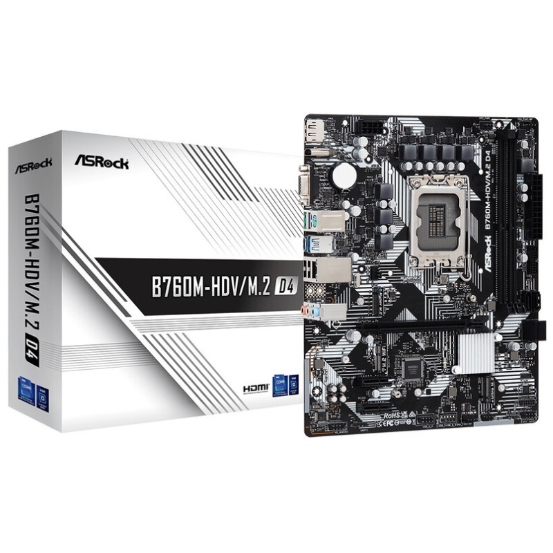Mатеринська плата s1700 Intel B760 DP/HDMI/VGA 3xM .2 2xDDR4 GbE LAN mATX B760M-HDV/M.2 D4 купити материнську плату